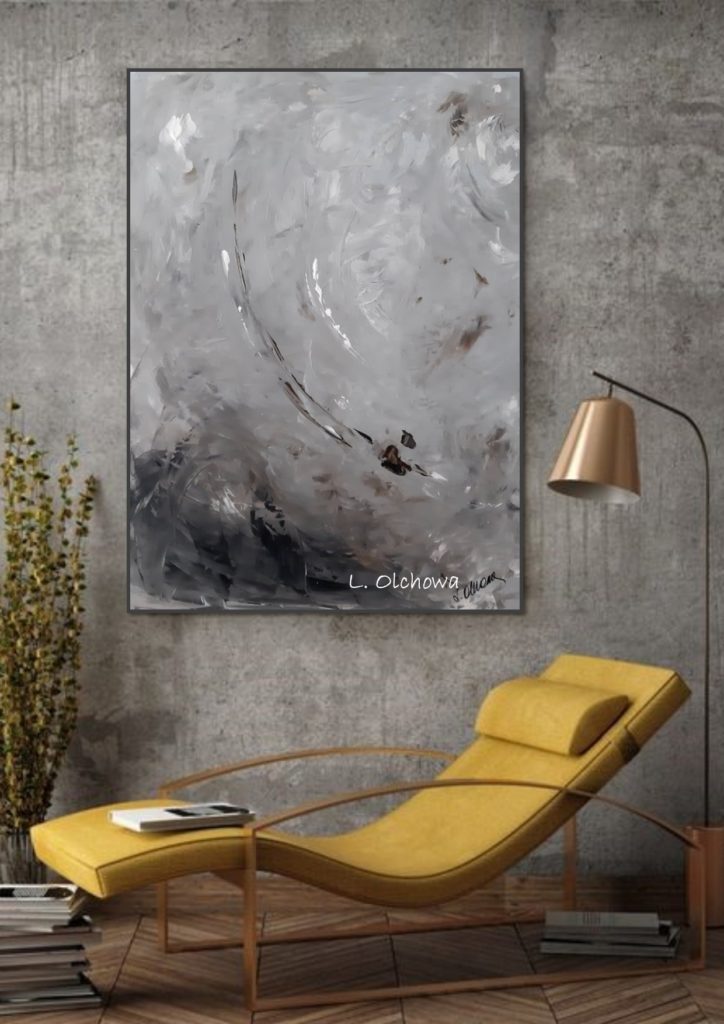 graues Gemälde im Wohnzimmer