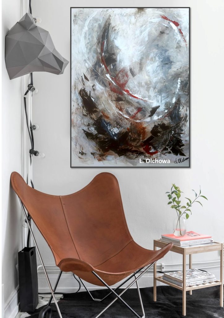 graues Gemälde im Wohnzimmer