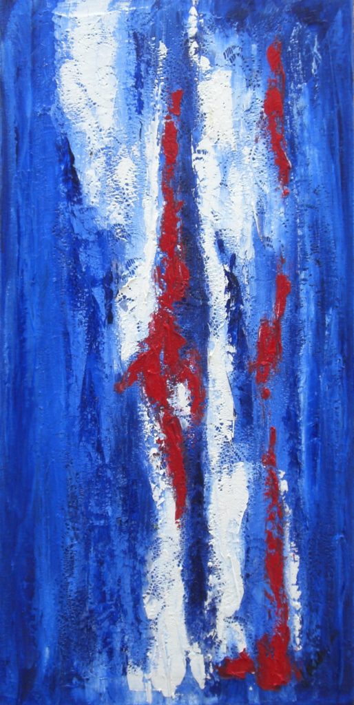 Gemälde mit roter, weißer, blauer Farbe