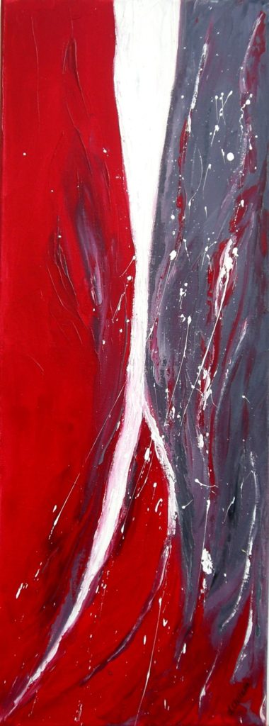 Gemälde mit roter, weißer, grauer Farbe