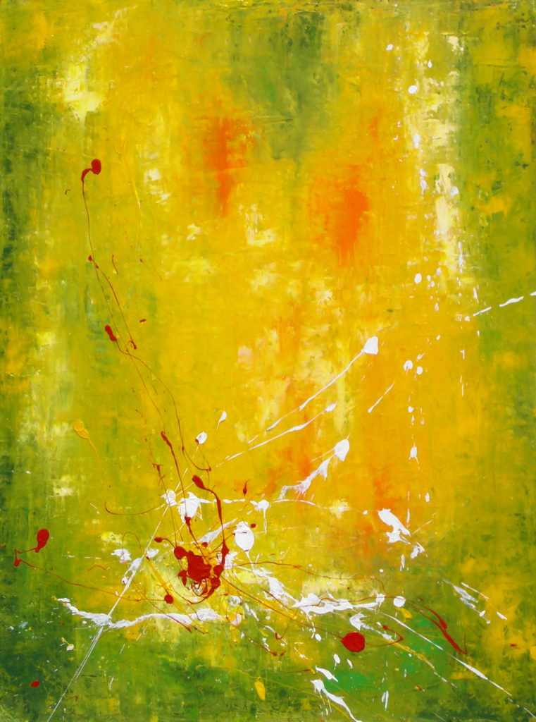 Gemälde in gelber, grüner, roter, weißer Farbe