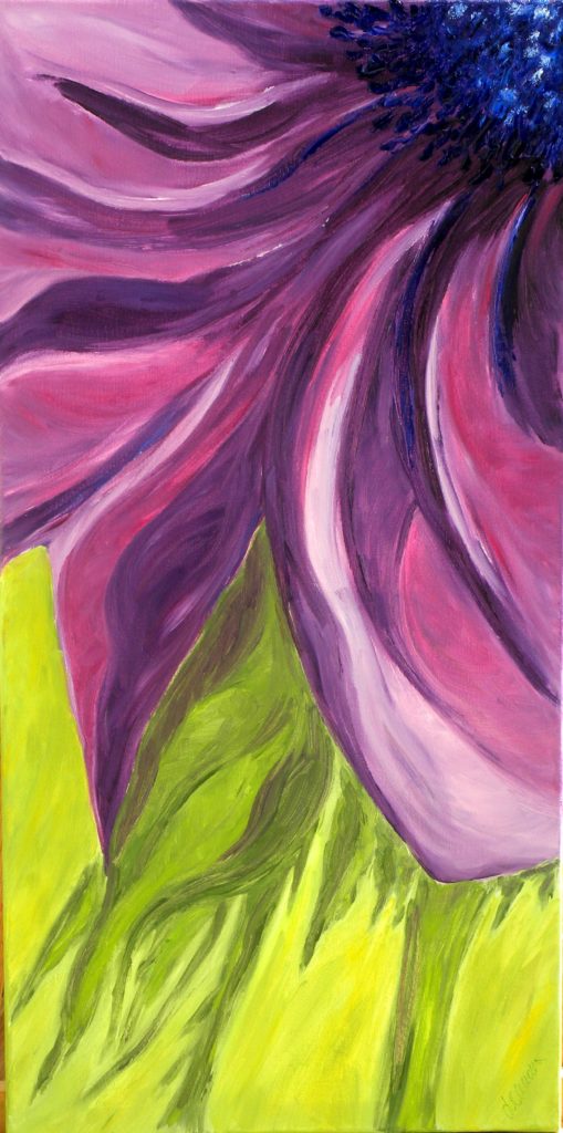 Gemälde mit violetter und blauer Blume
