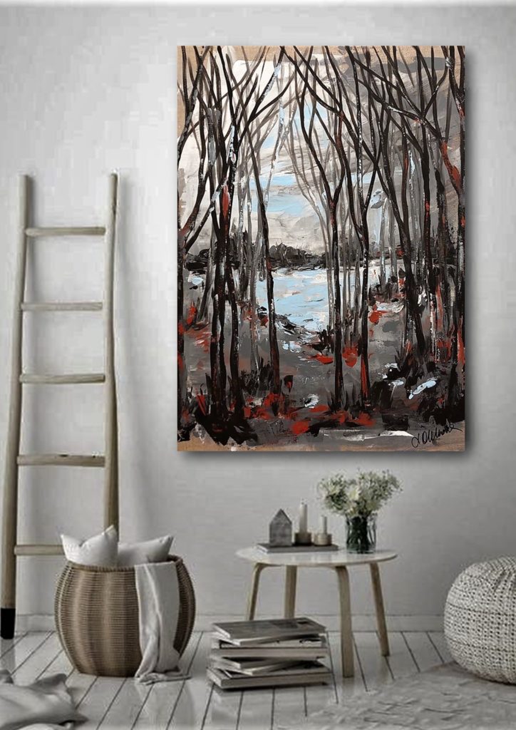 Gemälde von Bäumen im Wohnhzimmer