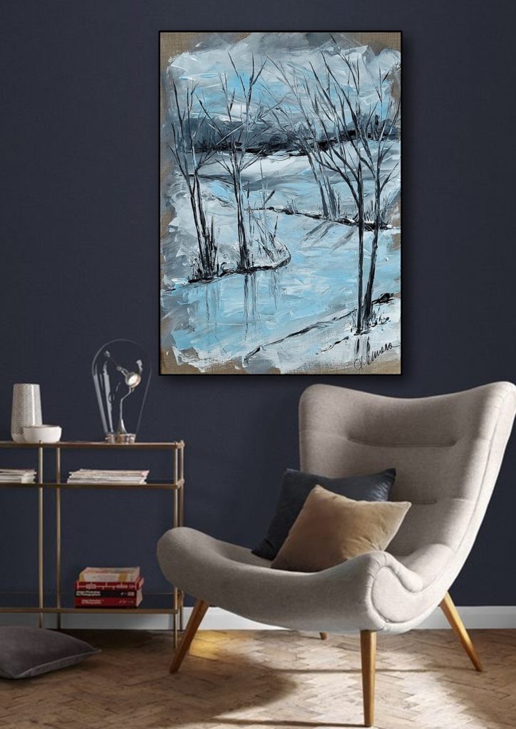 winterliches Gemälde im Wohnzimmer