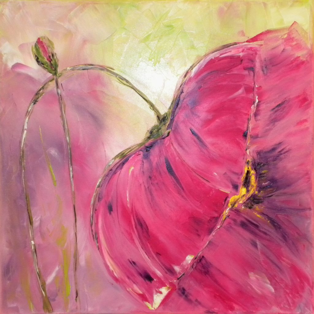Gemälde mit rosa Blumen