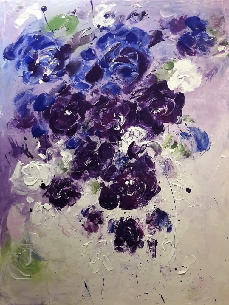 Gemälde in blauen, violetten, weißen Farben